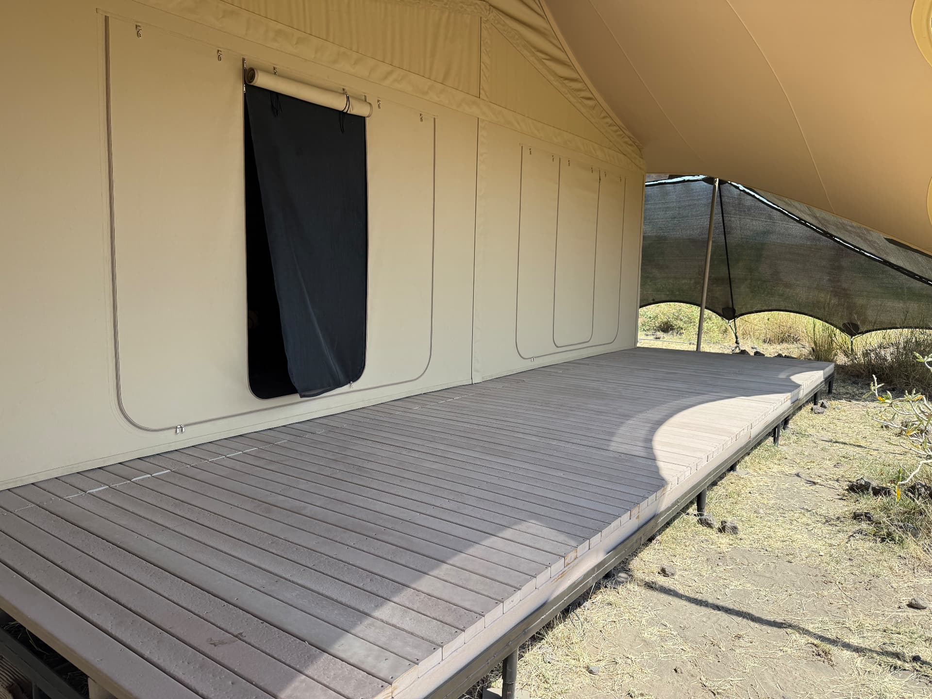Safari camp guest tent on a Green Venture recycled plastic deck platform